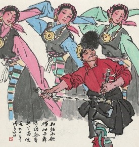 <h2>扣弦而歌</h2><p>作者：叶浅予</p><p>创作年代：1990年</p><p>规格：95.5cm×90cm</p><p>品类：中国画</p>